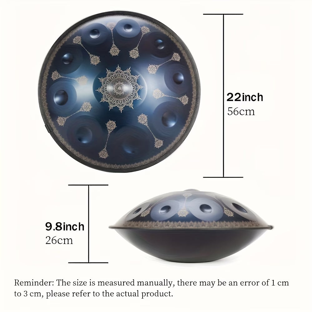432Hz Handpan Drum 22" 9 Notes D Minor Steel Hand Pan Instrument & Accessory Kit