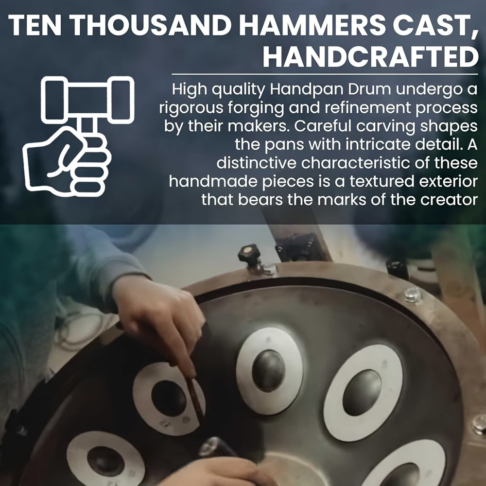 432Hz Handpan Drum 22" 9 Notes D Minor Steel Hand Pan Instrument & Accessory Kit