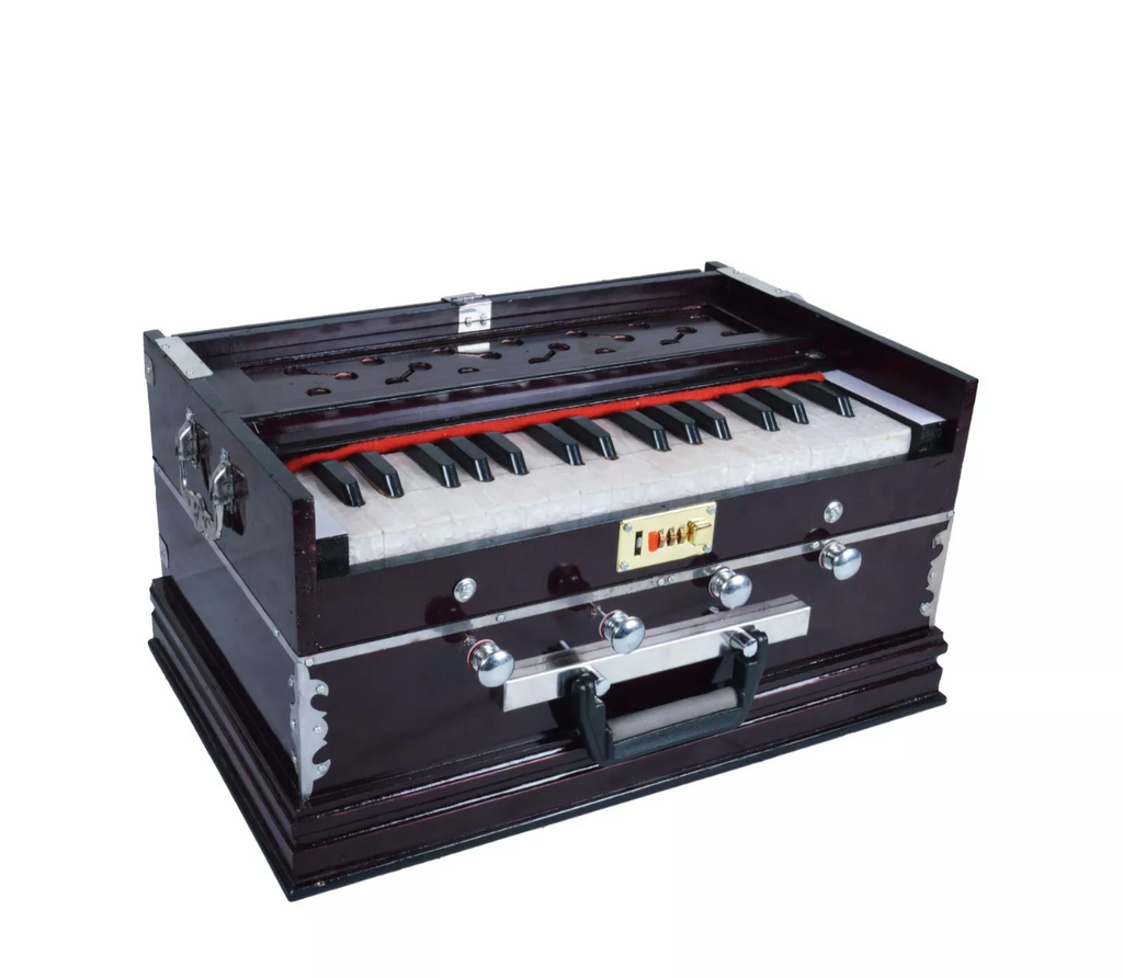 Indian Harmonium – 32 Keys, 4 Stoppers, Double Reed Kail Wood – Traditional Musical Instrument for Classical & Devotional Music
