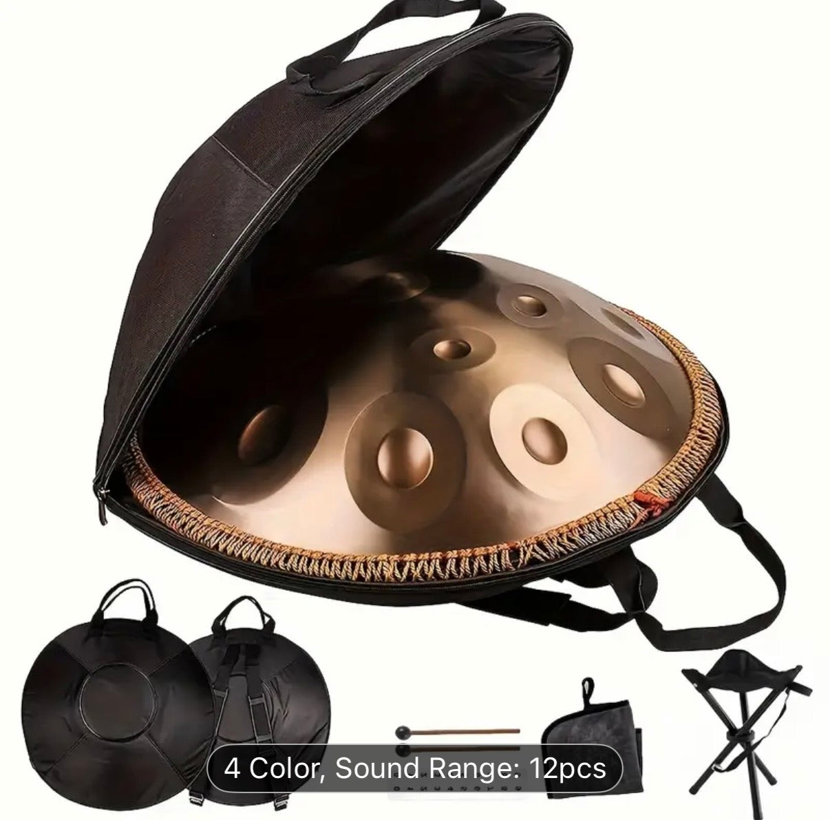 432Hz 12-Note Handpan Drum D Minor – Professional Steel Tongue Drum for Meditation, Yoga, Sound Healing, Relaxation | 22-Inch Set with Bag, Stand & Mallets