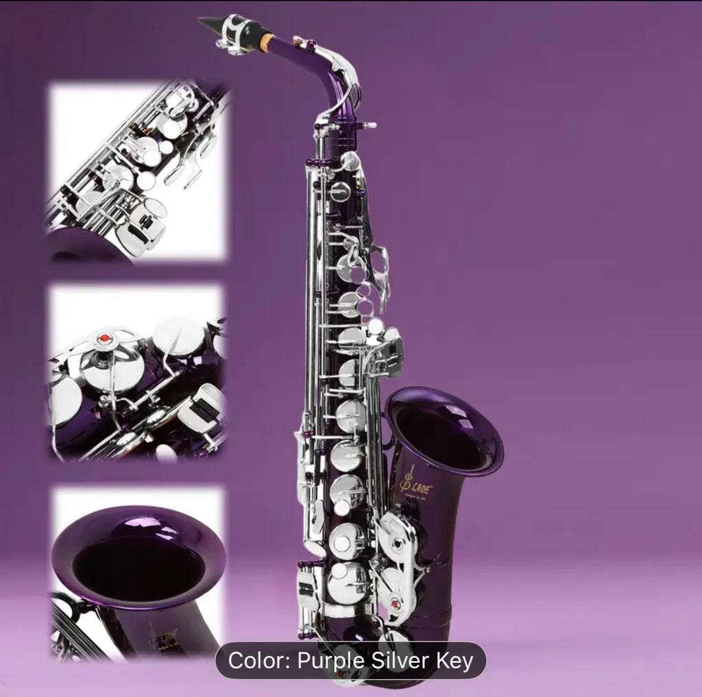 SLADE Red Middle Bass Saxophone – Purple & Golden Accents, Case & Accessories – Beginner/Professional Saxophone Set