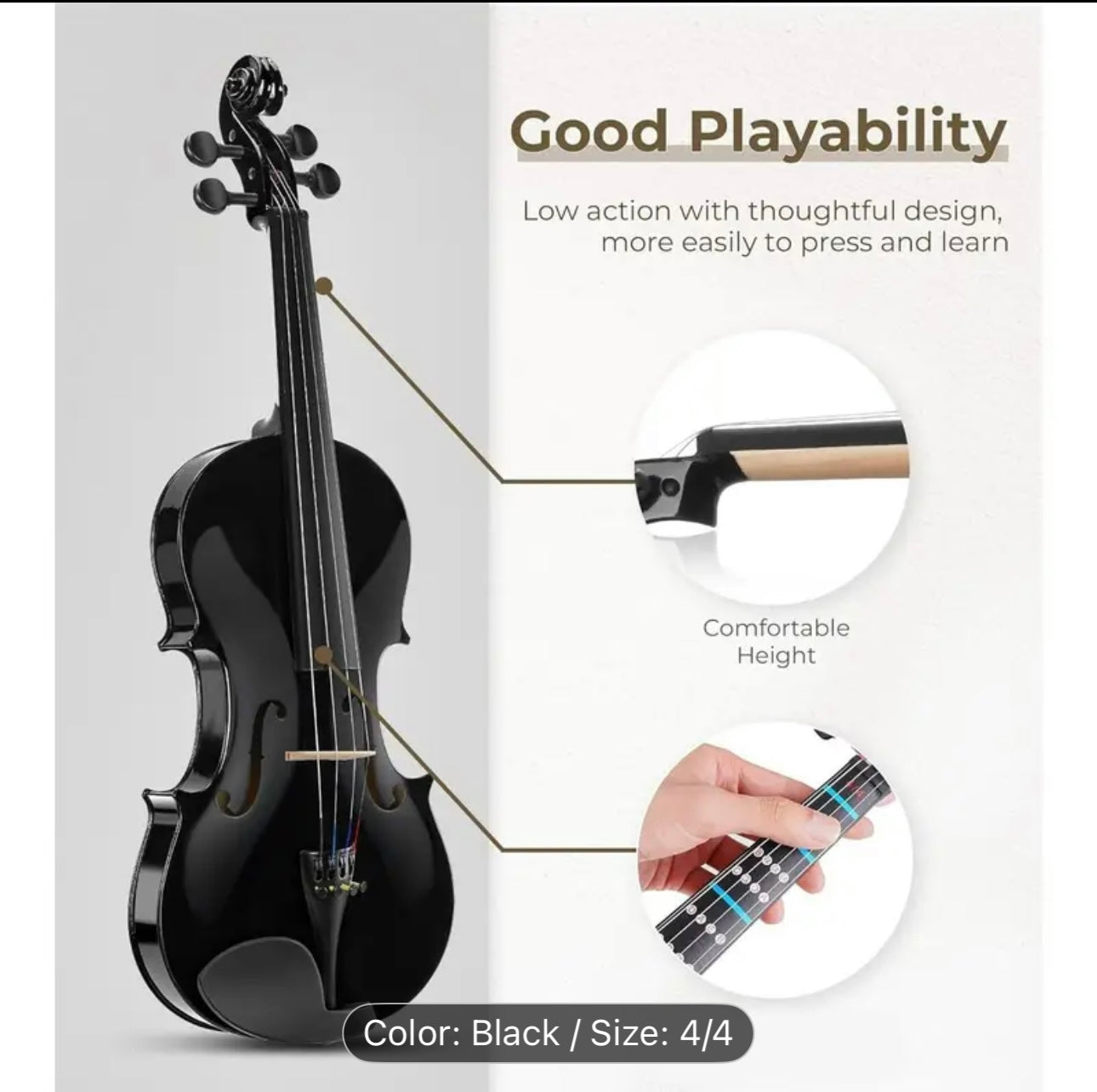 4/4 Full Size Acoustic Violin Set – Beginner Student Violin with Case,