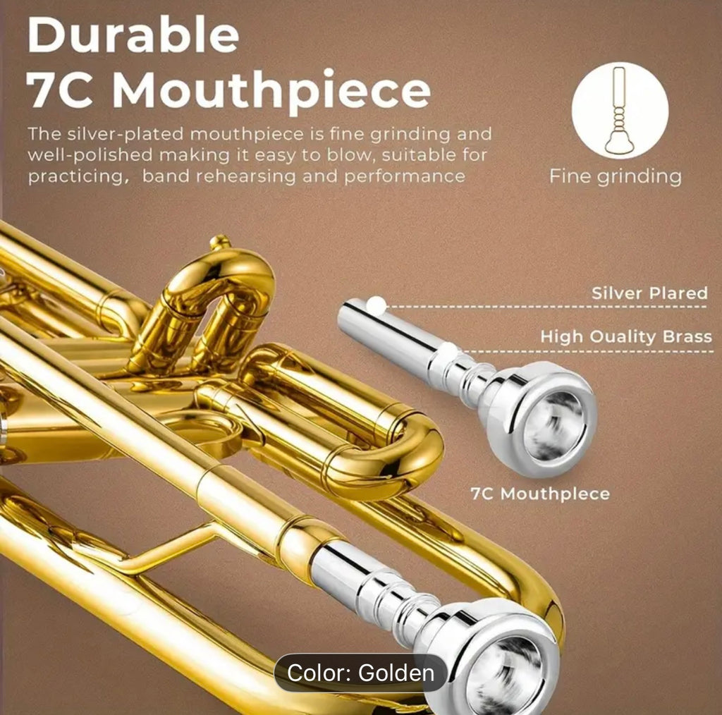 Professional Bb Trumpet – Brass Portable Trumpet with Carry Bag & Cleaning Kit