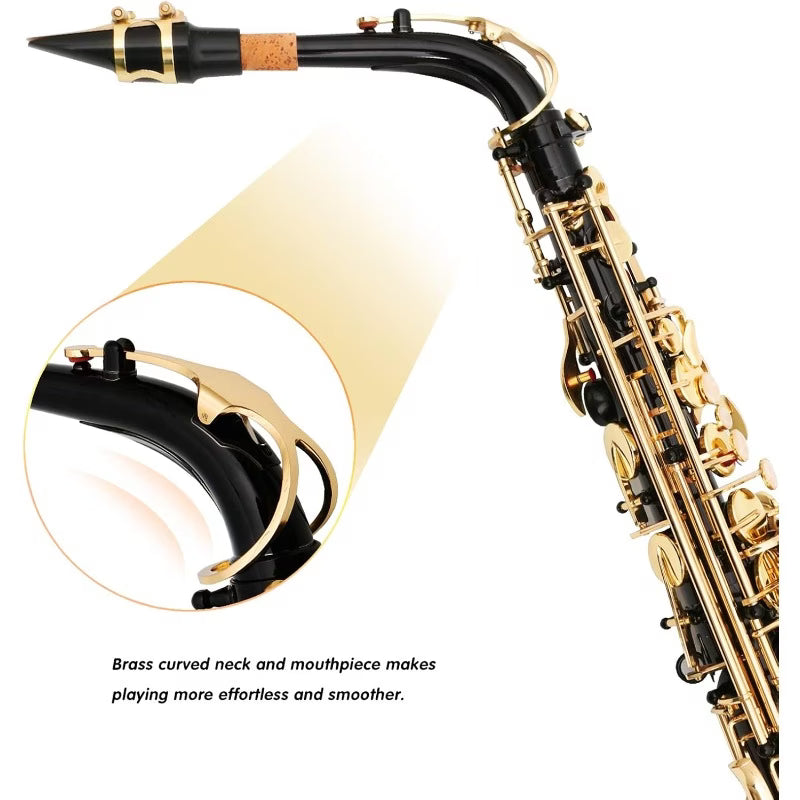 Eb Alto Saxophone Beginner Kit Gold Lacquer Sax Case Mouthpiece Reeds Neck Strap