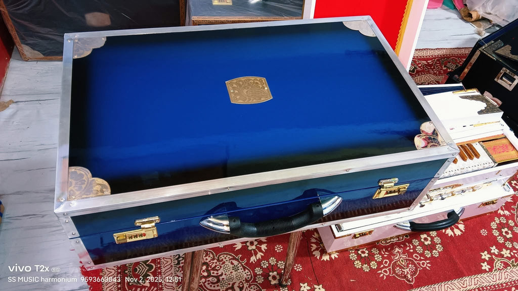 Professional Portable Harmonium Blue 9 Stopper Coupler | SS Musical | 3.5 Octave Tuned 440Hz