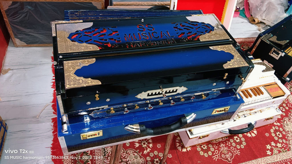 Professional Portable Harmonium Blue 9 Stopper Coupler | SS Musical | 3.5 Octave Tuned 440Hz