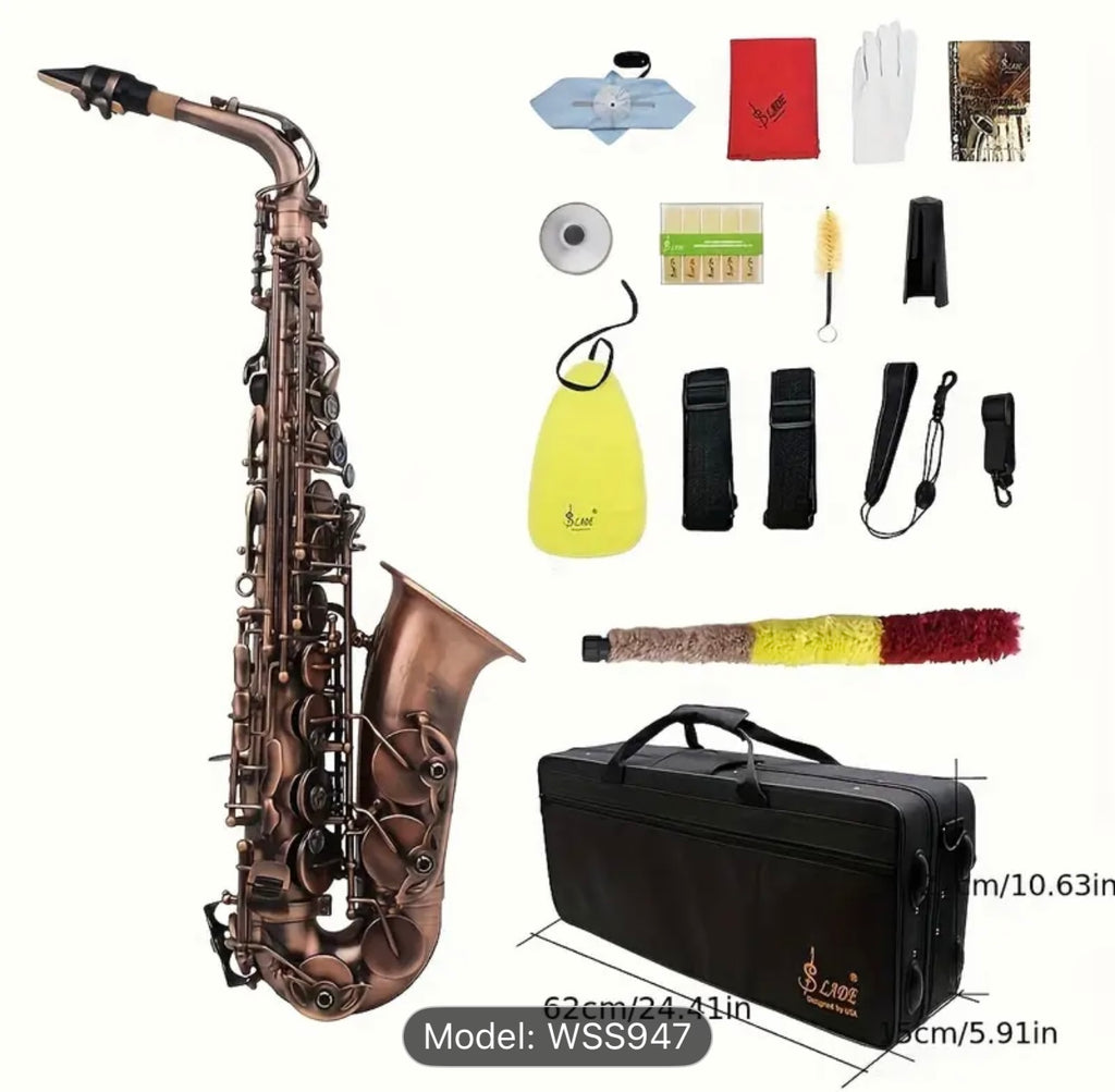 SLADE WSS947 Eb Alto Saxophone – Reddish Brown Brass, Polished Finish, Abalone Shell Keys, Case & Accessories
