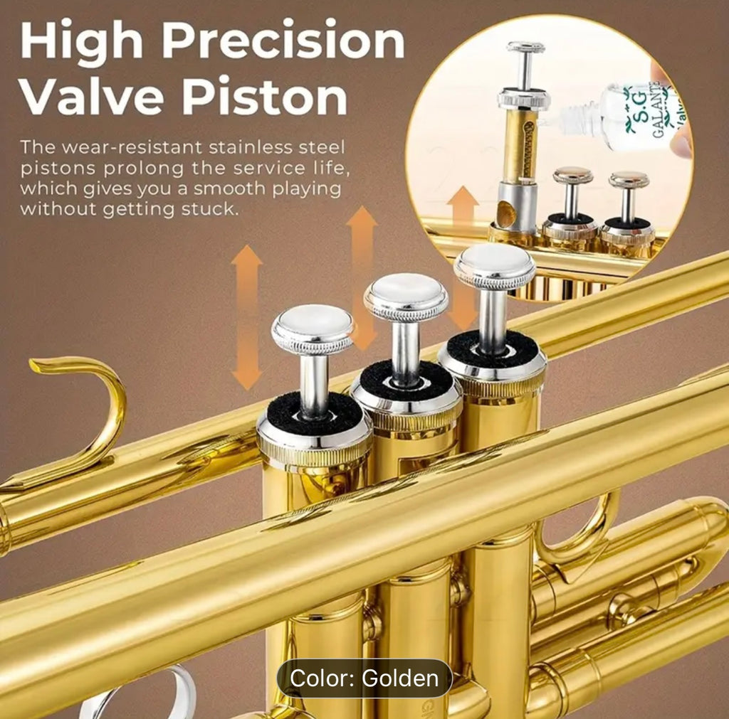 Professional Bb Trumpet – Brass Portable Trumpet with Carry Bag & Cleaning Kit