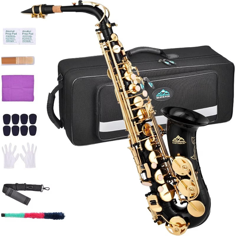 Eb Alto Saxophone Beginner Kit Gold Lacquer Sax Case Mouthpiece Reeds Neck Strap