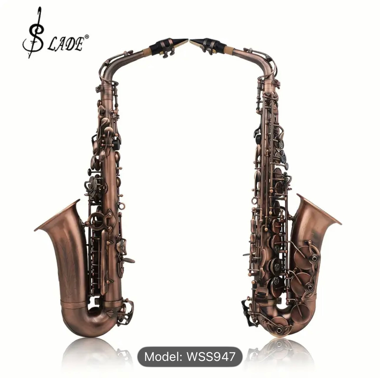SLADE WSS947 Eb Alto Saxophone – Reddish Brown Brass, Polished Finish, Abalone Shell Keys, Case & Accessories