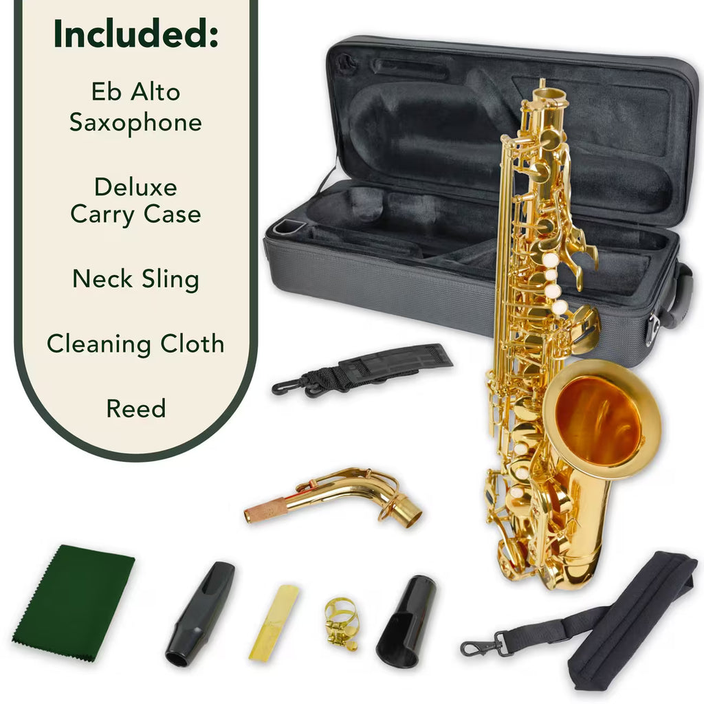 Pro Eb Alto Saxophone Gold-Brass Hand Engraved Bell High F# Key Deluxe Case
