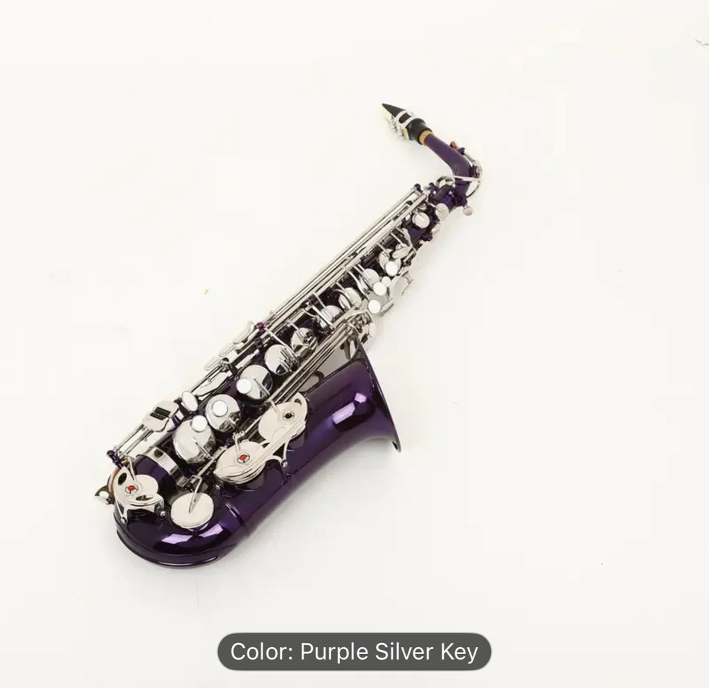 SLADE Red Middle Bass Saxophone – Purple & Golden Accents, Case & Accessories – Beginner/Professional Saxophone Set