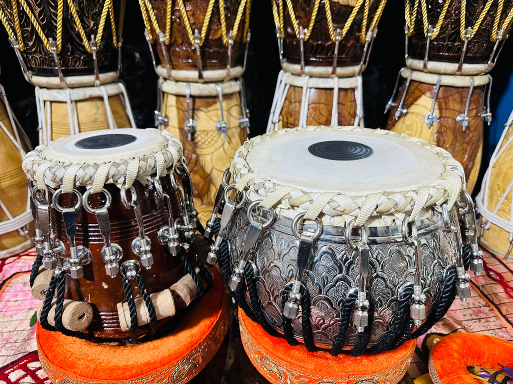 Professional Silver Engraved Tabla Set | Sheesham Wood Dayan & Brass Bayan