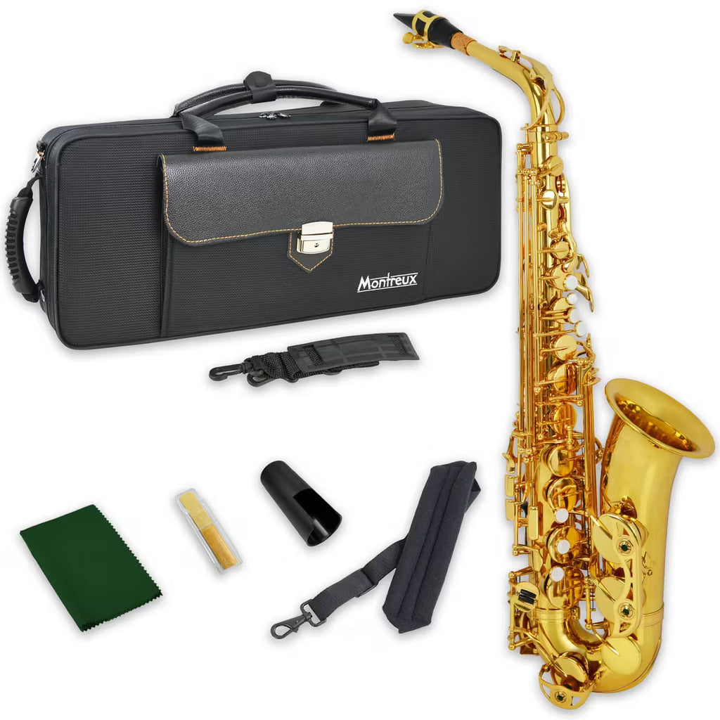 Pro Eb Alto Saxophone Gold-Brass Hand Engraved Bell High F# Key Deluxe Case