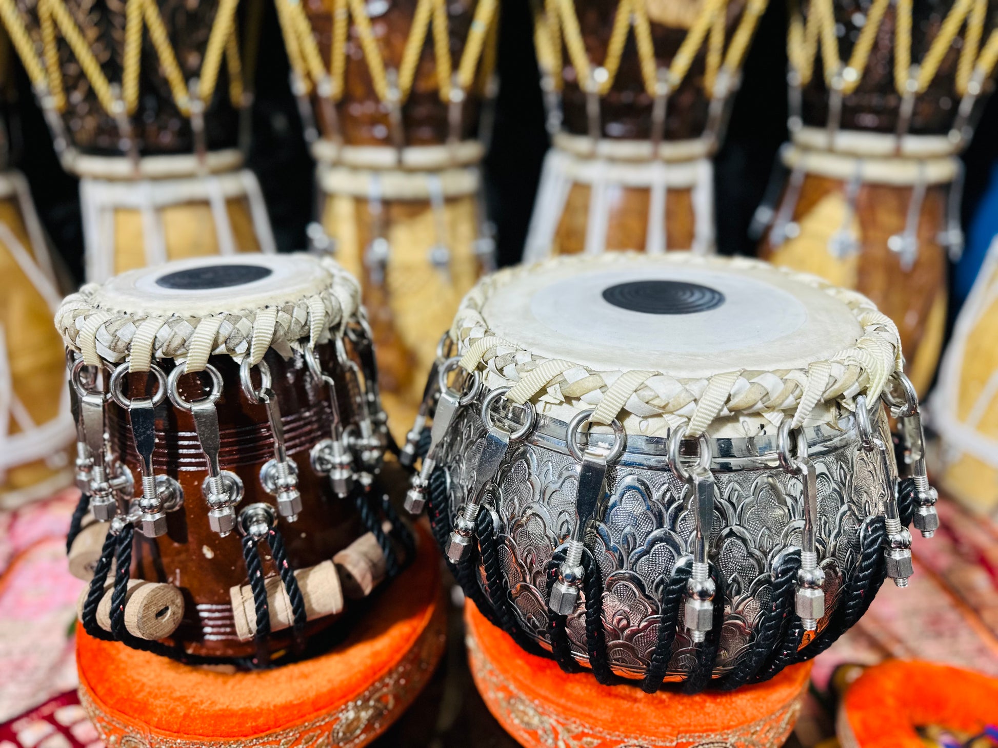 Professional Silver Engraved Tabla Set | Sheesham Wood Dayan & Brass Bayan