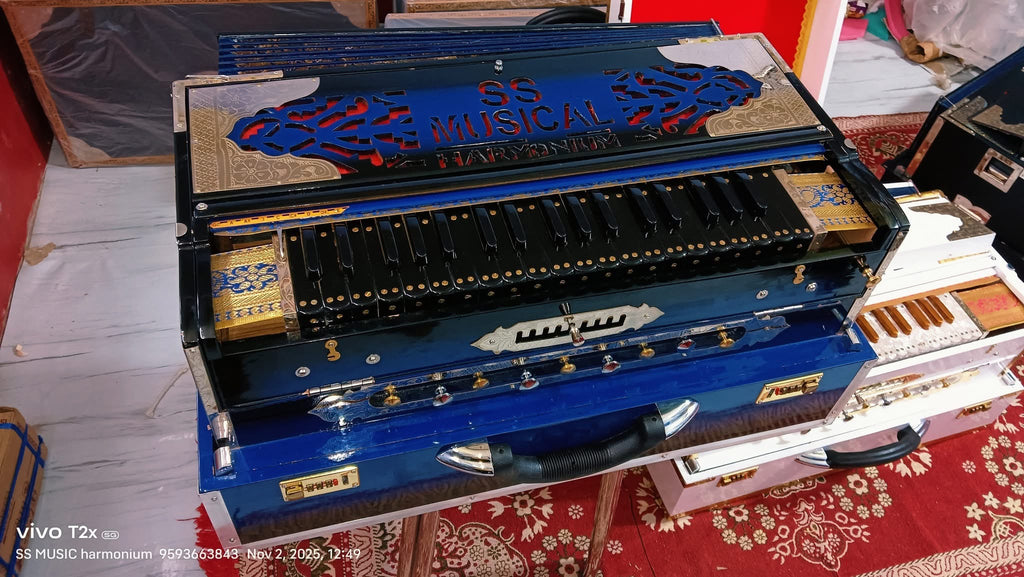 Professional Portable Harmonium Blue 9 Stopper Coupler | SS Musical | 3.5 Octave Tuned 440Hz