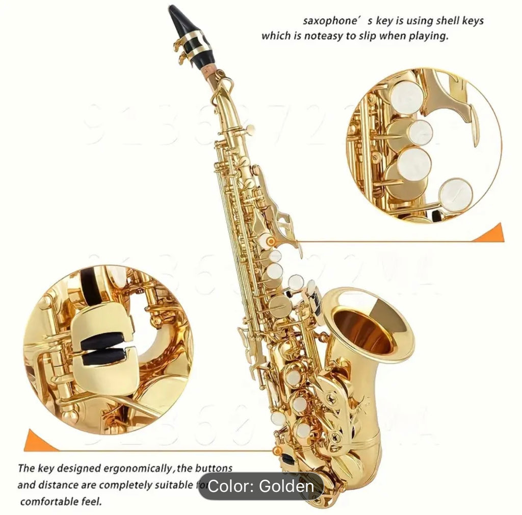 Professional Curved Soprano Saxophone – Bb Key, Gold Finish,
