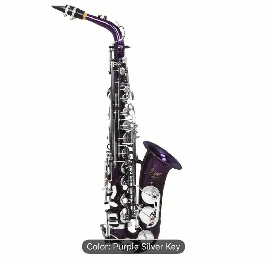 SLADE Red Middle Bass Saxophone – Purple & Golden Accents, Case & Accessories – Beginner/Professional Saxophone Set