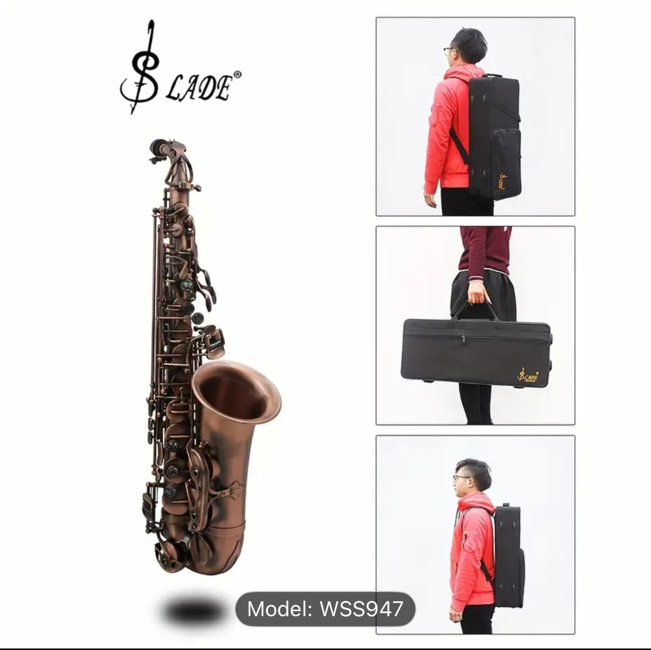 SLADE WSS947 Eb Alto Saxophone – Reddish Brown Brass, Polished Finish, Abalone Shell Keys, Case & Accessories