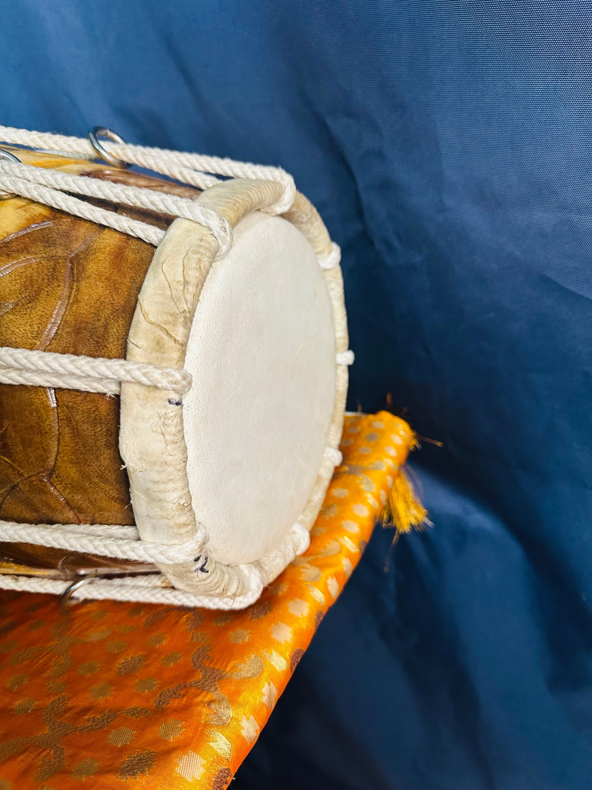 Handcrafted Carved Wooden Dholak | Professional Folk Drum