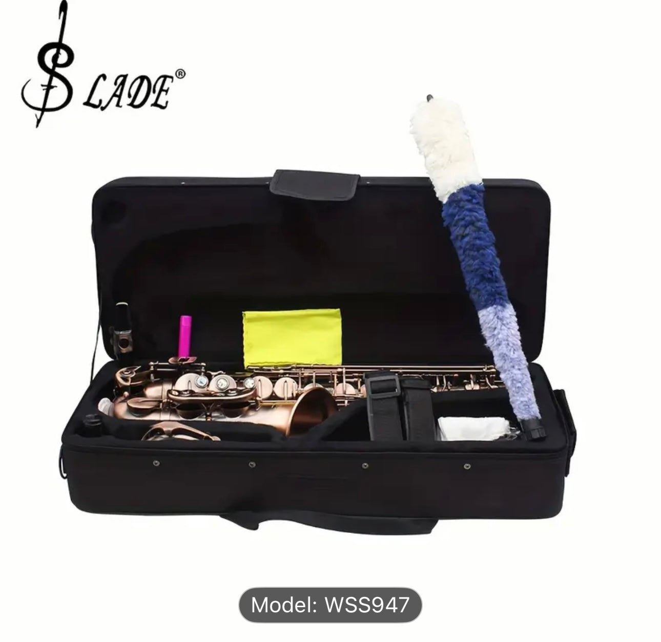 SLADE WSS947 Eb Alto Saxophone – Reddish Brown Brass, Polished Finish, Abalone Shell Keys, Case & Accessories