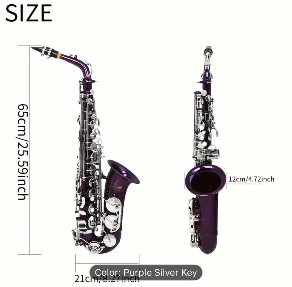 SLADE Red Middle Bass Saxophone – Purple & Golden Accents, Case & Accessories – Beginner/Professional Saxophone Set