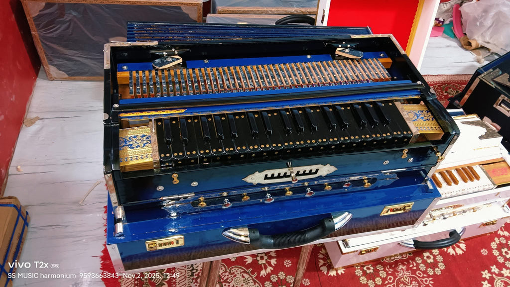 Professional Portable Harmonium Blue 9 Stopper Coupler | SS Musical | 3.5 Octave Tuned 440Hz