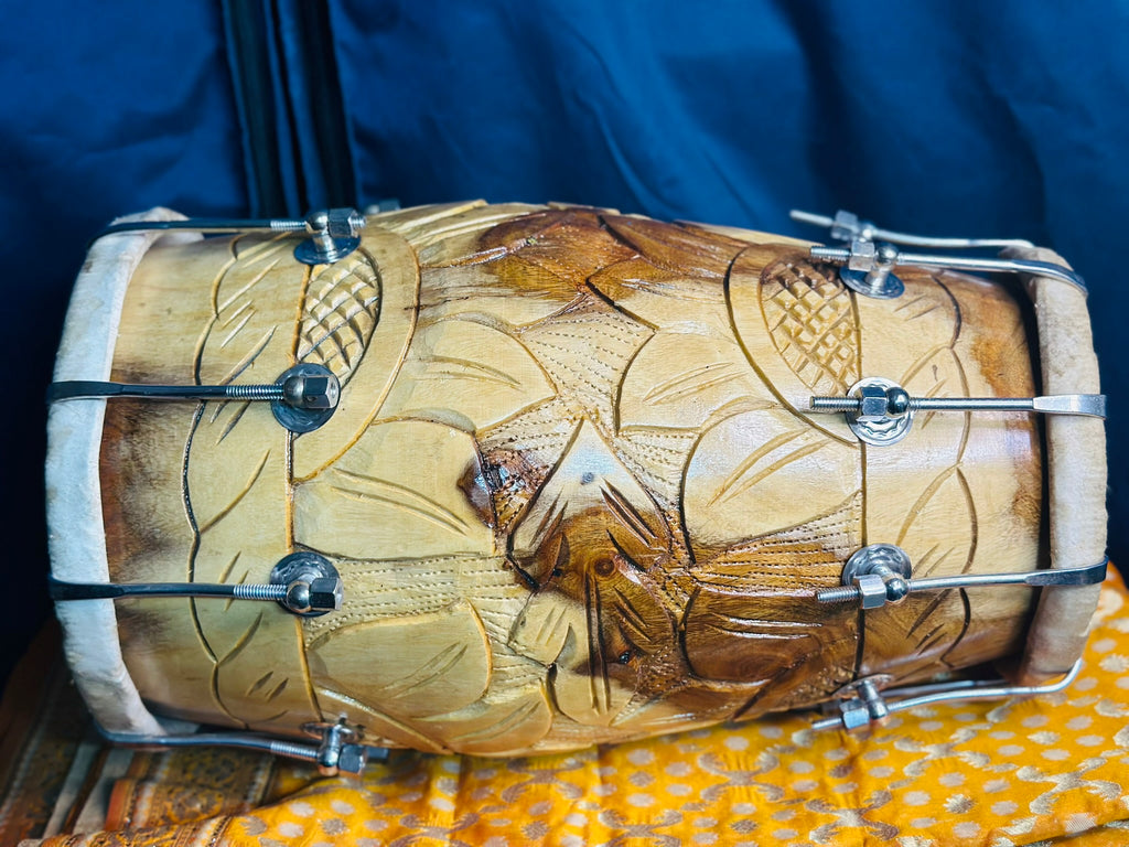 PROFESSIONAL HIGH QUALITY CARVED NUT & BOLT  DHOLAK