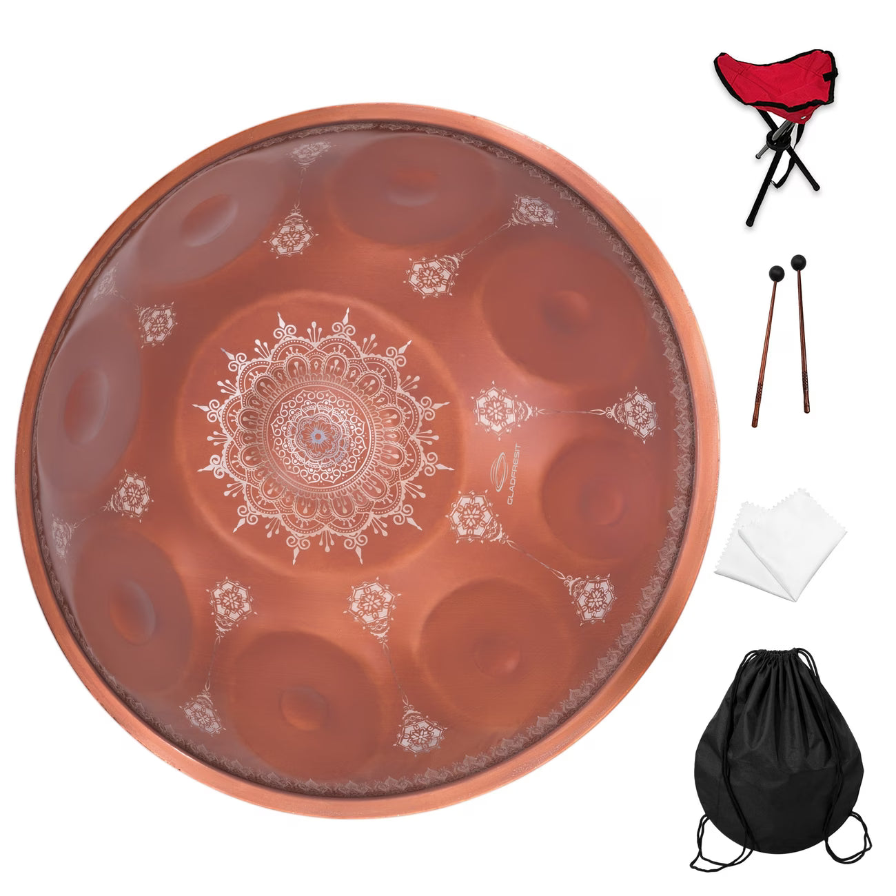 Mandala Handpan Drum D Kurd 10 Note 22in 432 Hz Steel Percussion w/ Bag & Stand