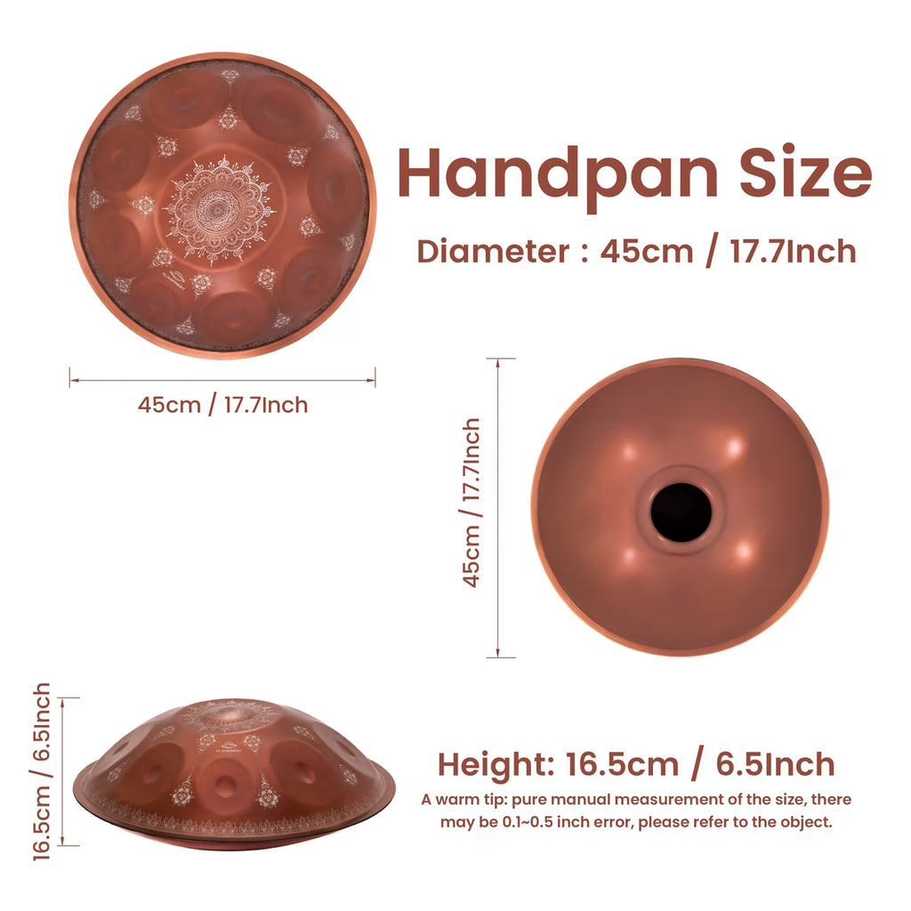 Mandala Handpan Drum D Kurd 10 Note 22in 432 Hz Steel Percussion w/ Bag & Stand