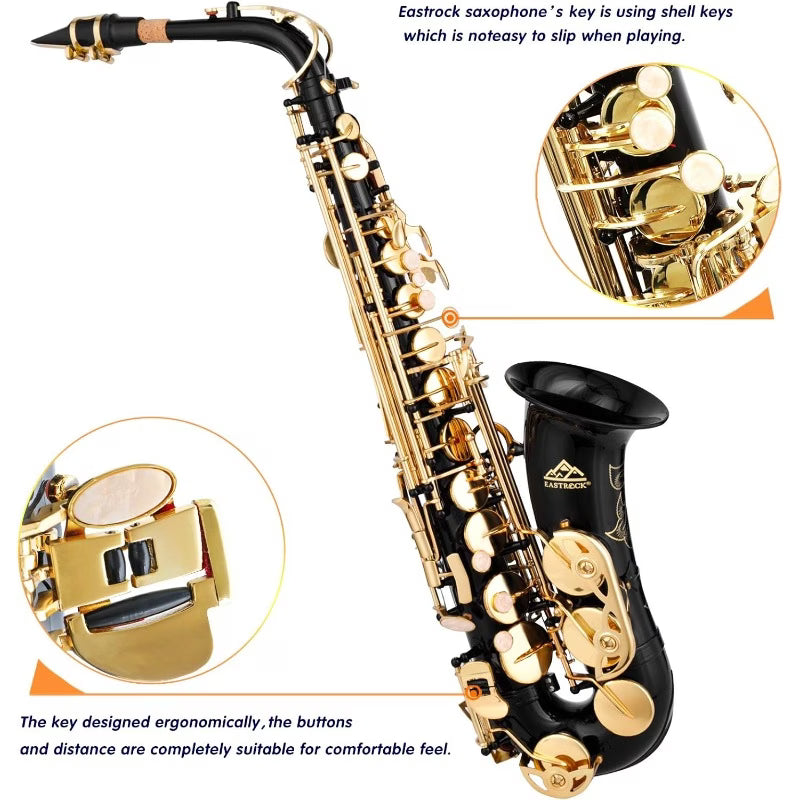 Eb Alto Saxophone Beginner Kit Gold Lacquer Sax Case Mouthpiece Reeds Neck Strap