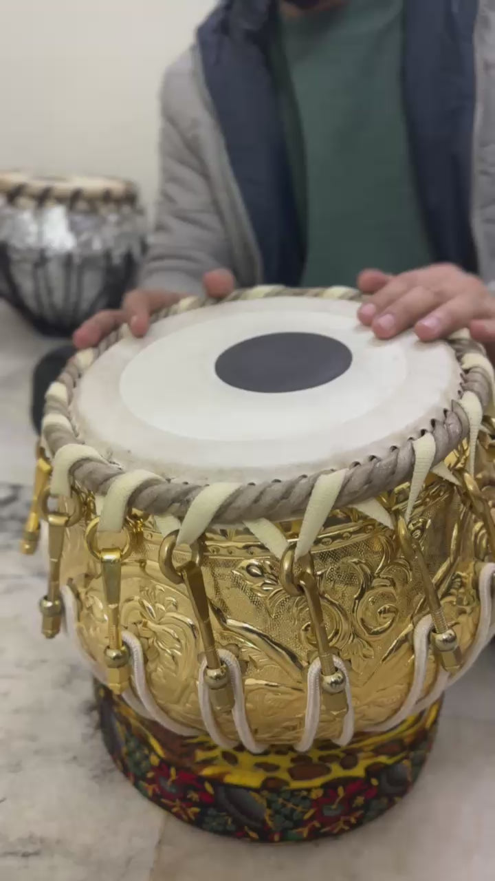 Professional premium Tabla Set – Engraved Brass Bayan & Wooden Dayan – Indian Classical Drum